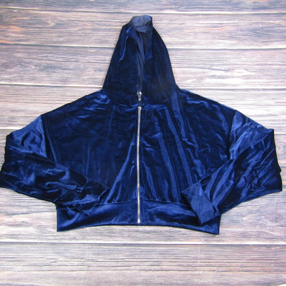 Curvy Sense NWT 1X Navy Blue Full Zip Velvet Hoodie Sweatshirt